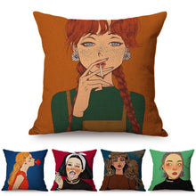 Load image into Gallery viewer, Beautiful Girl Lonely Story Cotton Linen Pop Art Cushion
