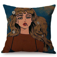 Load image into Gallery viewer, Beautiful Girl Lonely Story Cotton Linen Pop Art Cushion
